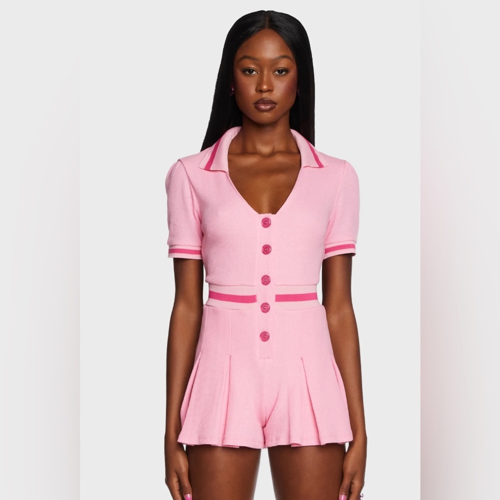 Sugar Thrillz Skipping Beats Knit Pink Romper